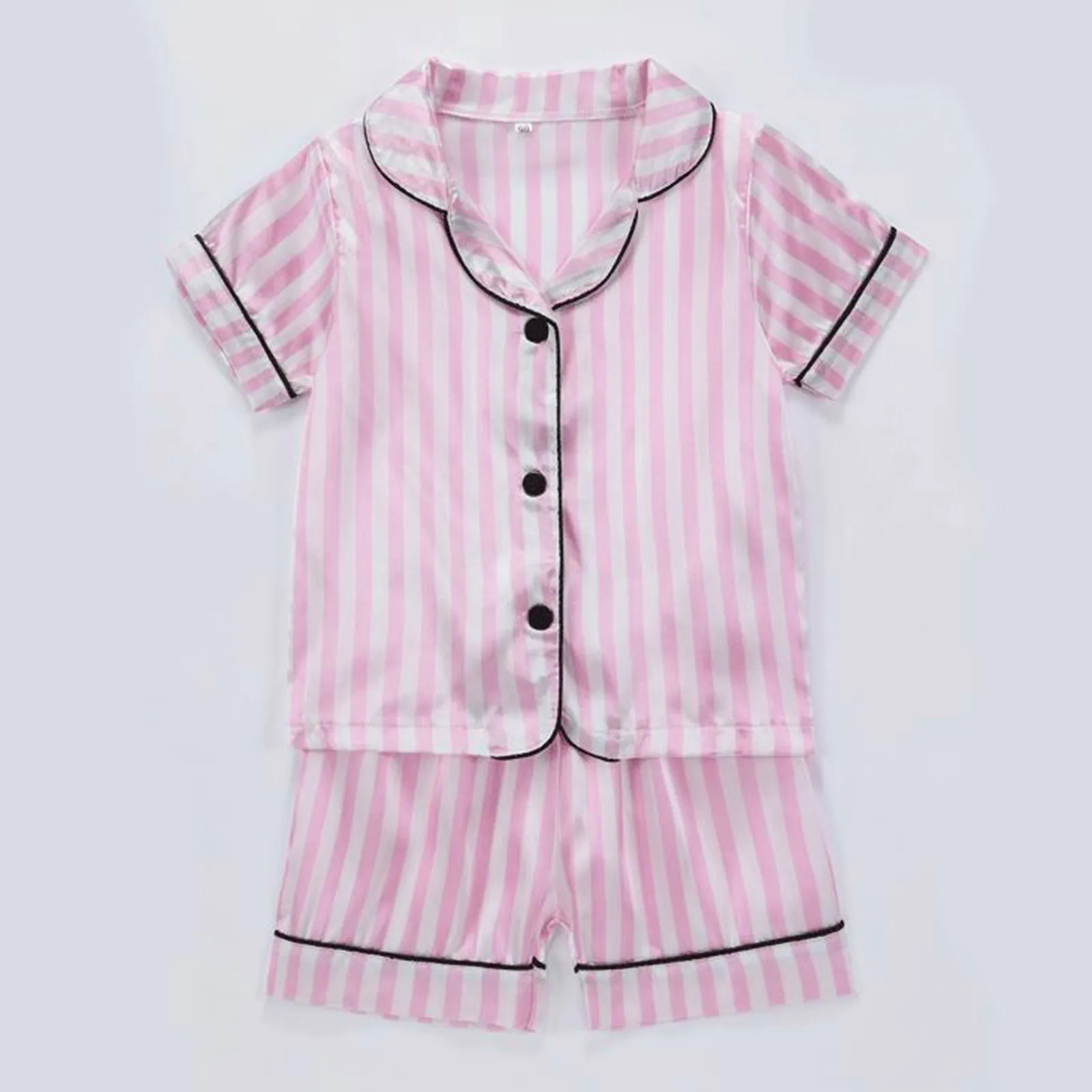 Kids Toddler Baby Girls Spring Summer Cartoon Print Short Sleeve Sleepwear Outfits Pajamas Clothes