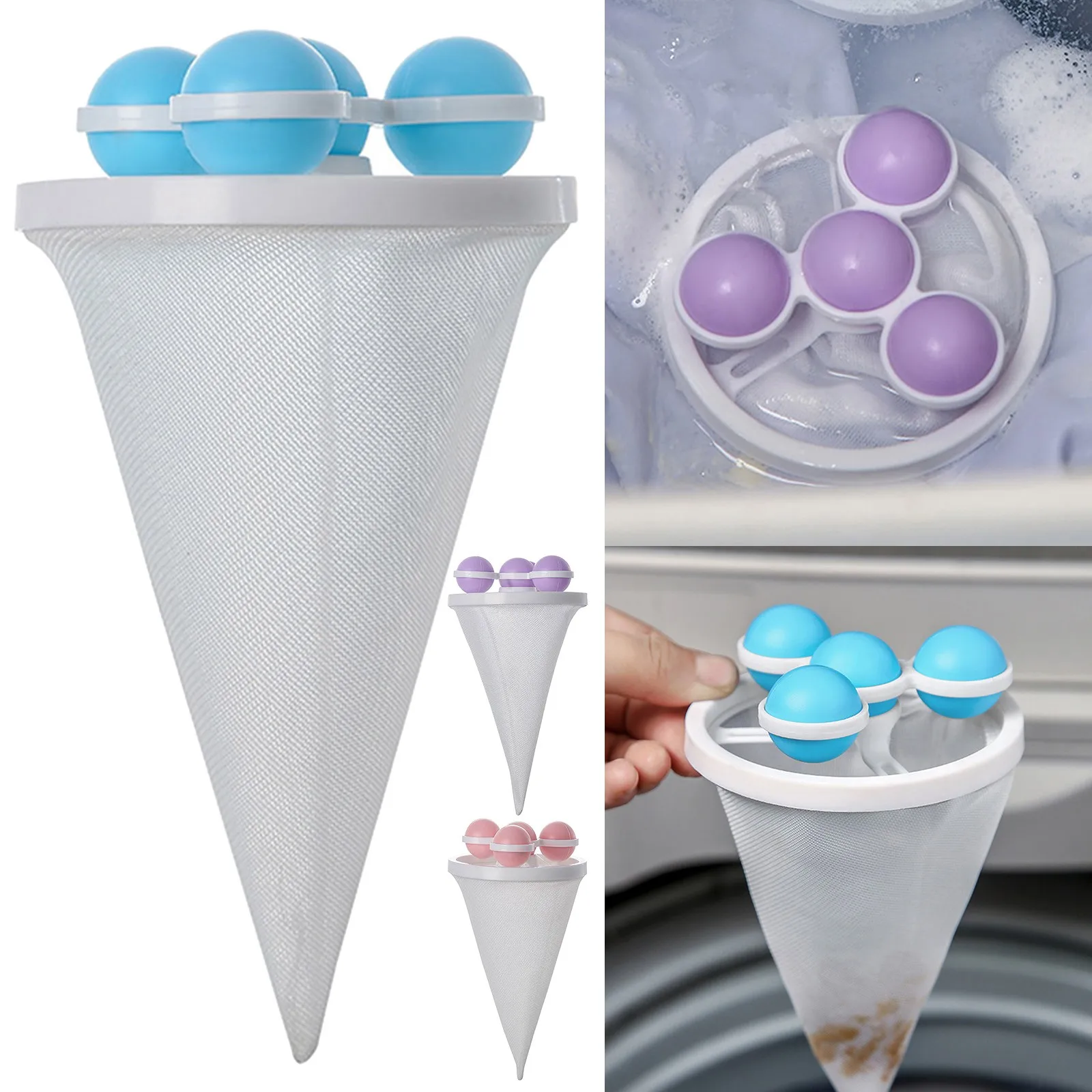 NEIJIANG Lint Catcher for Laundry,Pet Hair Remover for Laundry,Washing  Machine Floating Lint Mesh Bag,Reusable Household Hair Filter Washer Lint  Trap