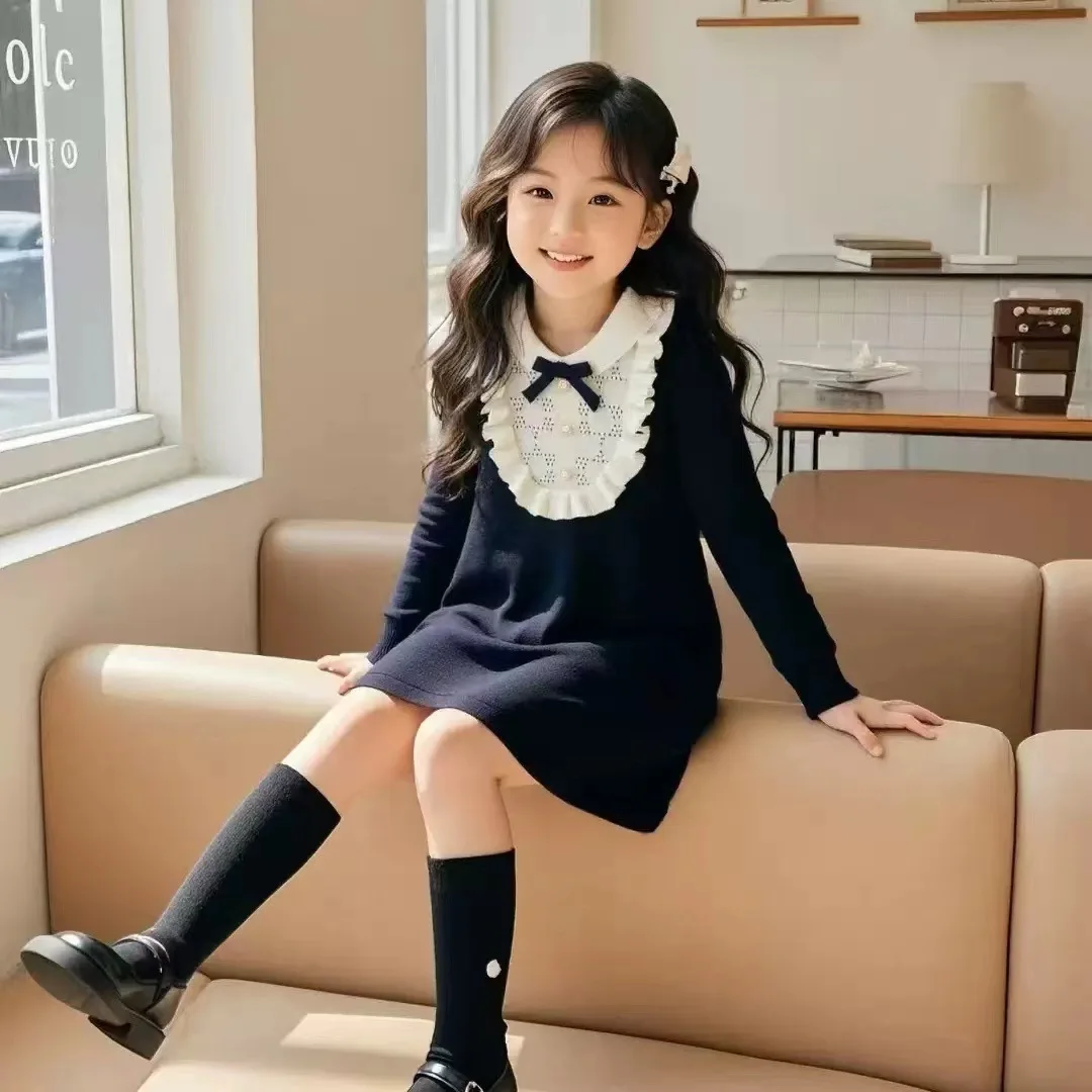 Autumn Kids Knit Sweater Dress Breathable Preppy Style