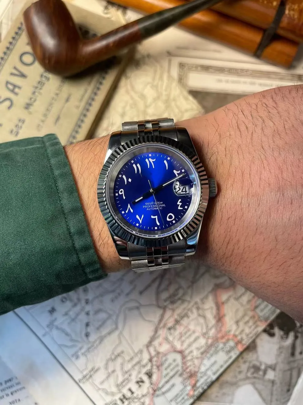 

Высококачественный мод DATEJUST арабский синий с логотипом SEIK