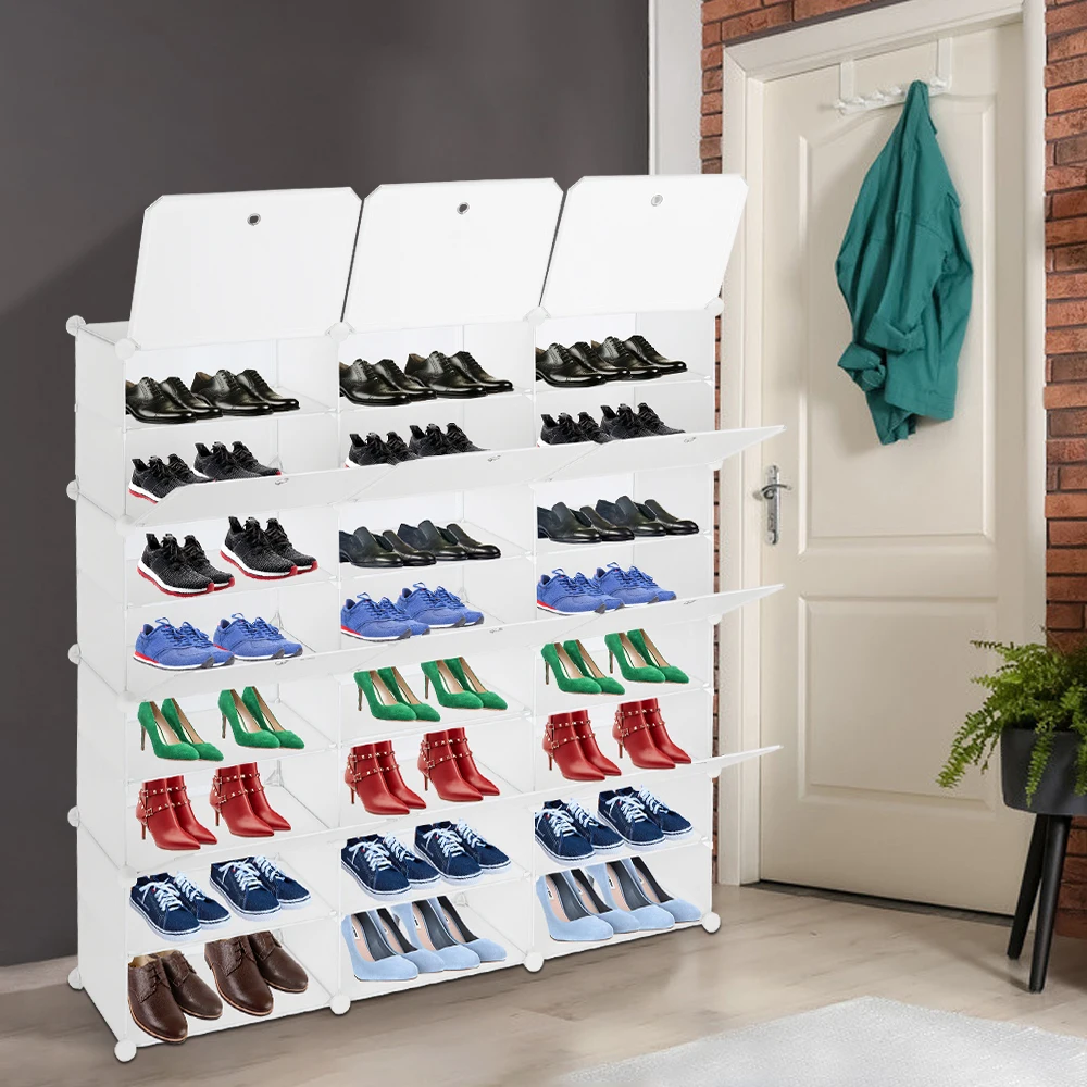 8-Tier Portable 48 Pair Shoe Rack Organizer 24 Grids Tower Shelf Storage Cabinet Stand Expandable for Heels, Slippers, White