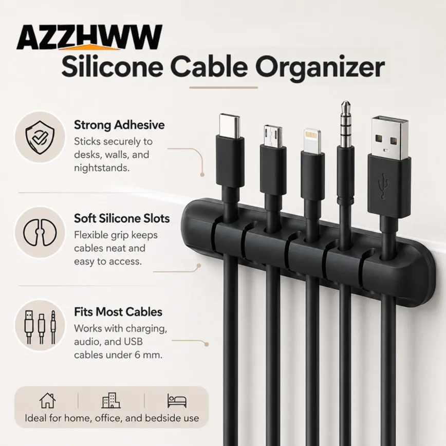 Silicone Cable Organizer 3/5/7 Hole Cables Winder Flexible Wire Management Clips For Cable Clearance Cord Protector For Chargers