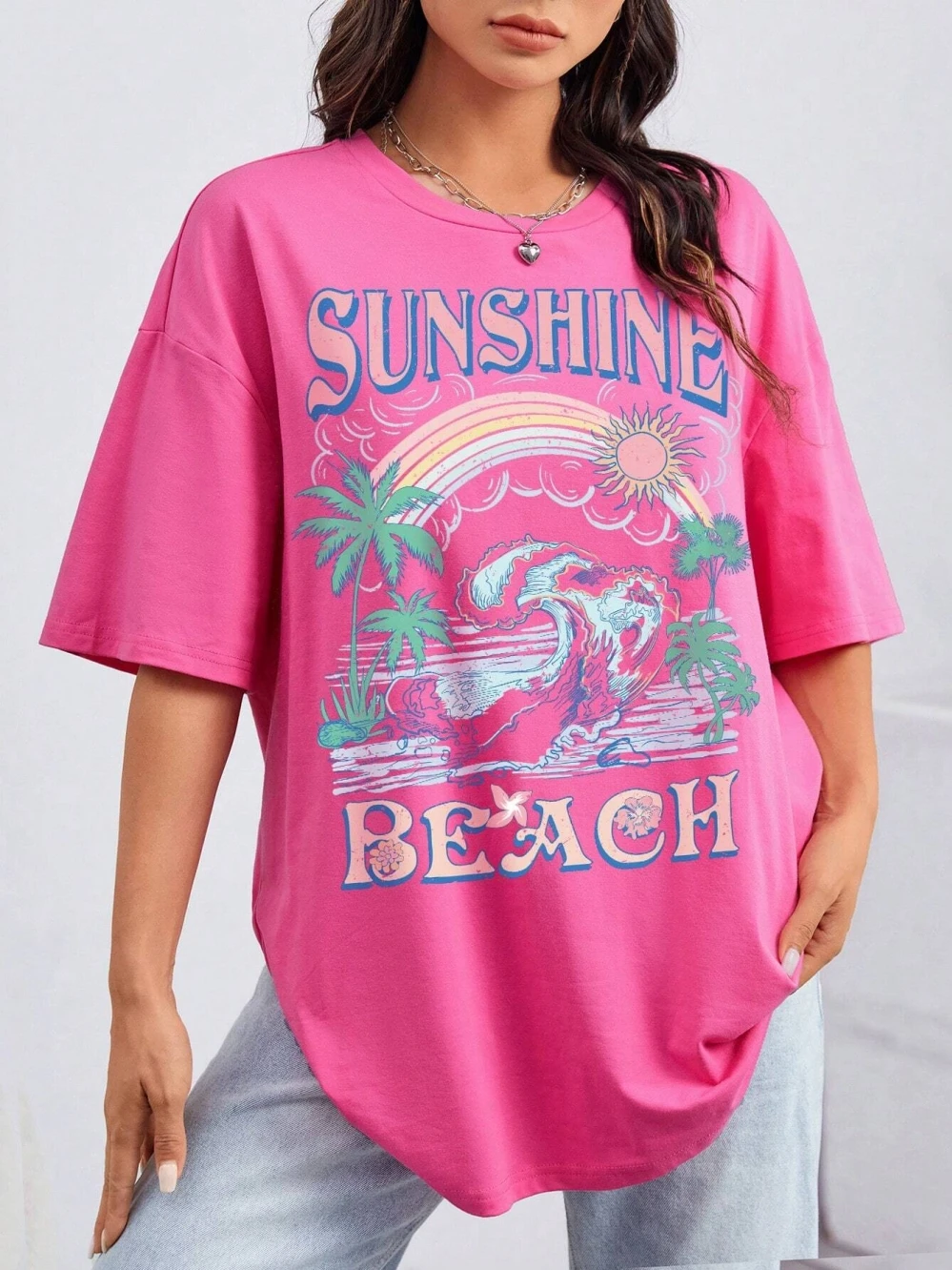 Sunshine Beach Warm Summer Waves Printing Tshirt Women Fashion Cool T Shirt Cotton Oversized T Shirt Breathable Short Sleeve