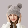 Winter Warm Knitting Hat For Women Double Pompom Thick Plush Cap Solid Color Ladies Anti-cold Ski Snow Beanie 5