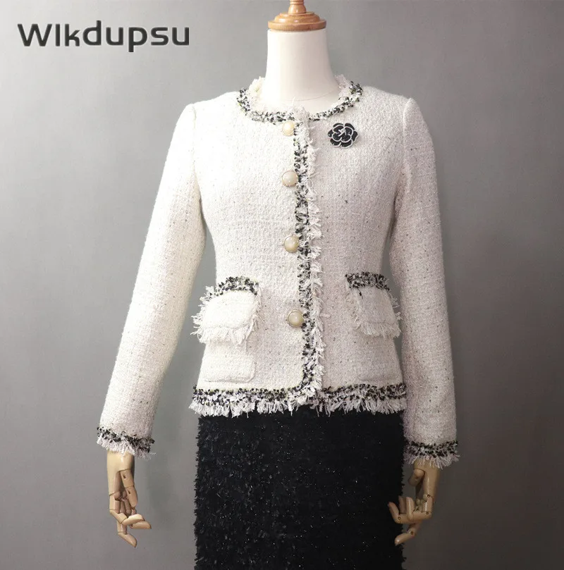

Tweed Jacket Women Luxury Brand Designer Runway High Quality Korean Blazer Wool Autumn Winter Coat Lady Tweet Clothes Plus Size