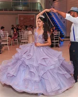 Jessica Lace Embroidery Fairy Prom Dresses Glitter Fluffy Ruffle Purple Evening Dresses Princess Party Dresses Wedding Dress - Image 3