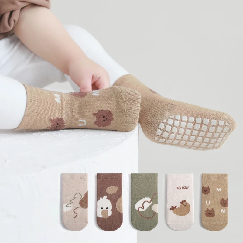 Kids Socks 1 Pair Autumn Winter Kawaii Baby Tube Socks Non-slip Floor Sock Cartoon Bear Duck Cotton Print
