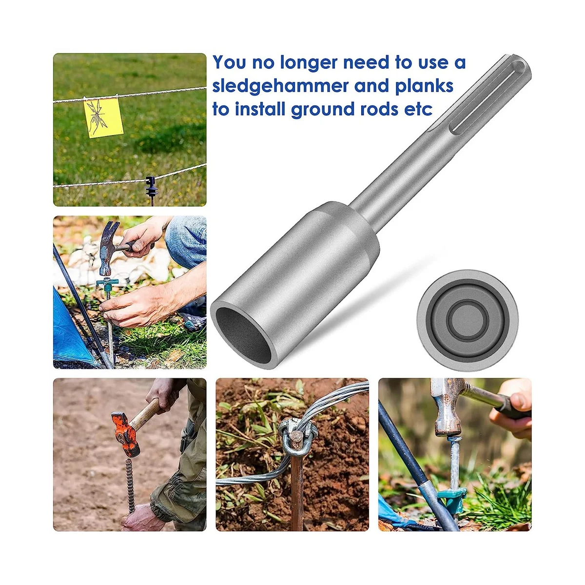 SDS-Max Ground Rod Driver, 30mm Heavy Duty Steel Drill Bit Driver,for RotaryHammer Drill Grounding Rods (1.18 In)