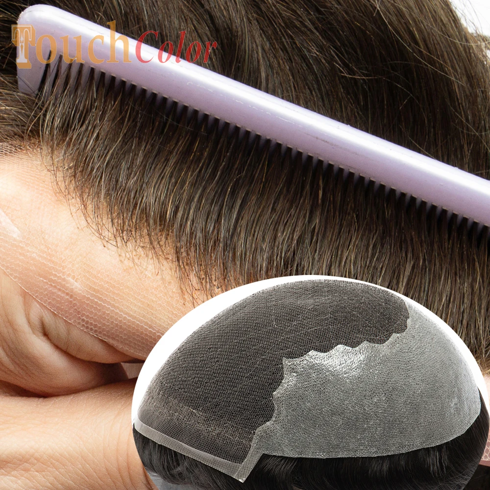 Prothèse capillaire avec dentelle suisse et PU pour homme, toupet 100% cheveux humains, perruque masculine prothétique, unité système de remplacement de cheveux humains Remy, base Q6