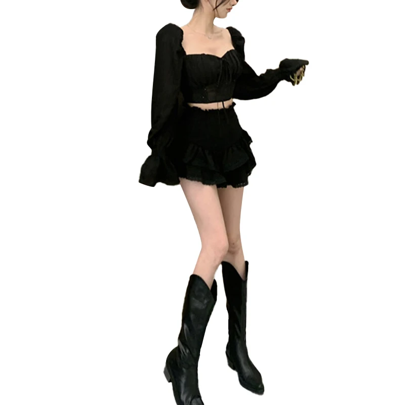 y2k Blouse Elegant Women Solid Color V Neck Lace Patchwork Long Sleeve Shirt Tops 2000s Fairycore Clothing Streetwear