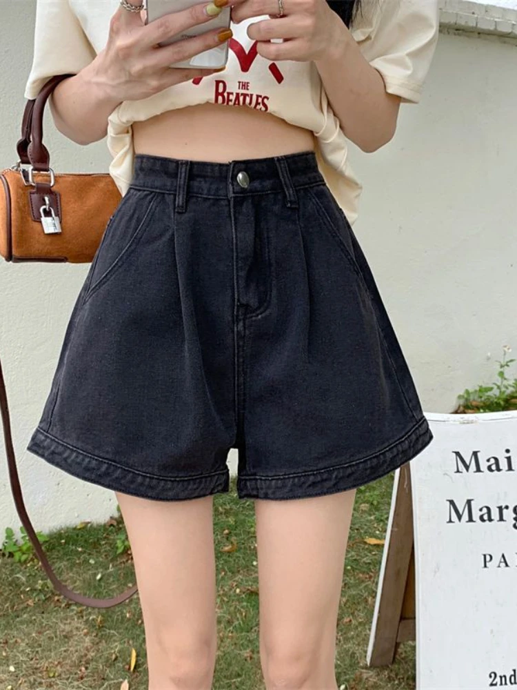 

Vintage Denim Shorts Women Loose Summer High Waist Wide Leg Pants Korean Fashion A-line Pants