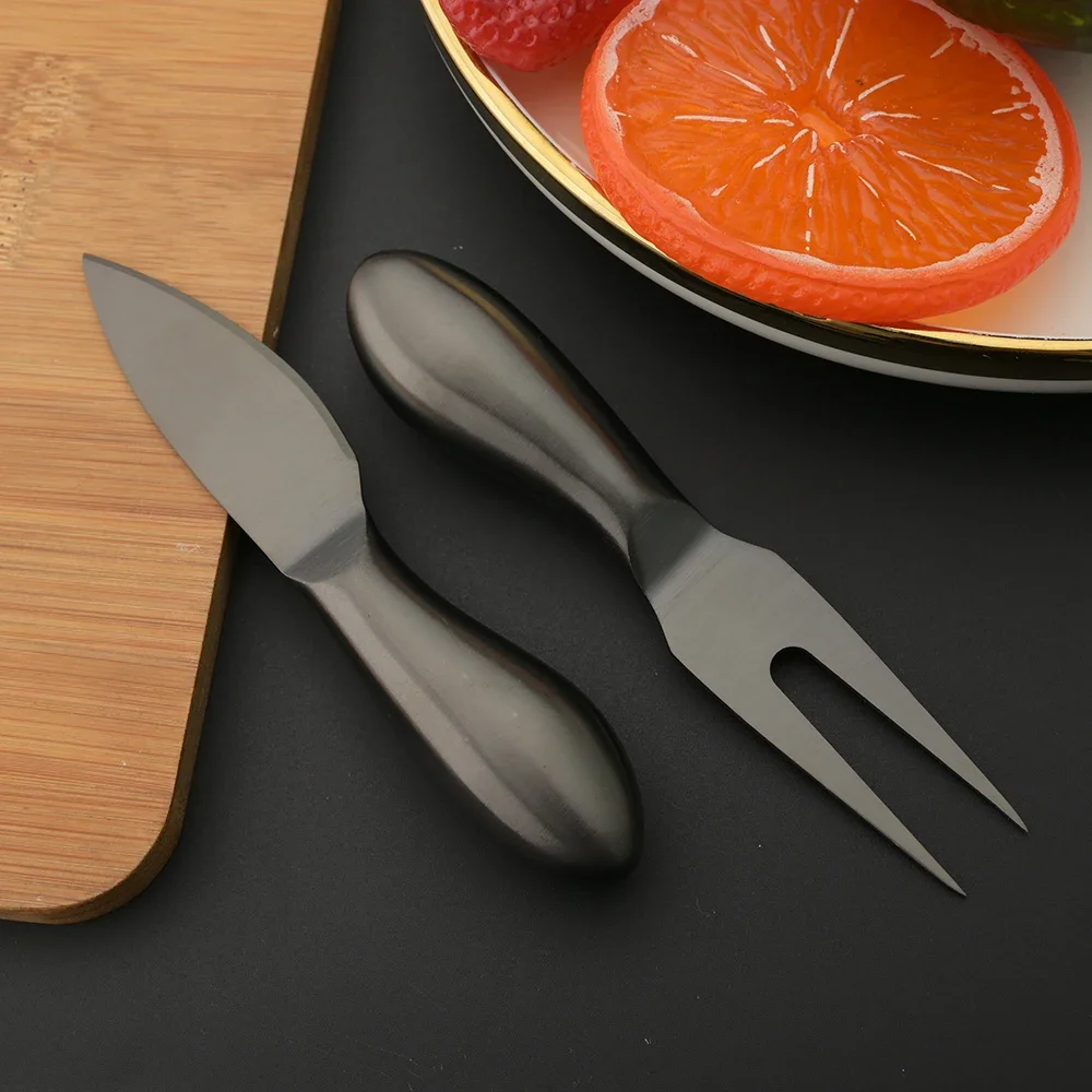 6Pcs Black Matte Flatware Stainless Steel Cheese Knife Baking Tools Fork Knife Cutlery Vintage Style Kitchen Gadgets