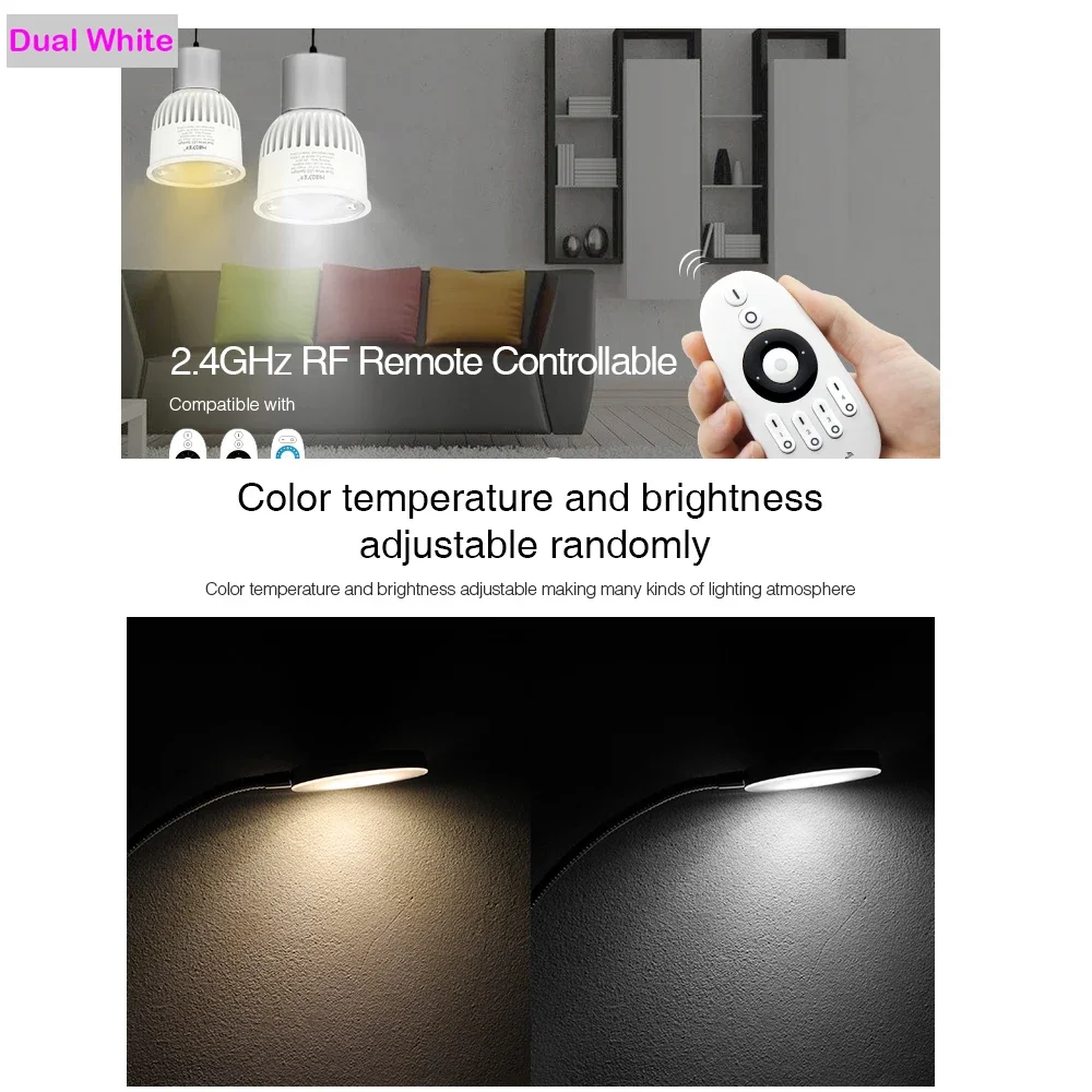 Miboxer 2.4G RF Remote control E27 GU10 MR16 E14 Dual White/RGB CCT Smart LED Light Bulb 4W 5W 6W 9W 12W Spotlight AC 110V-220V 5
