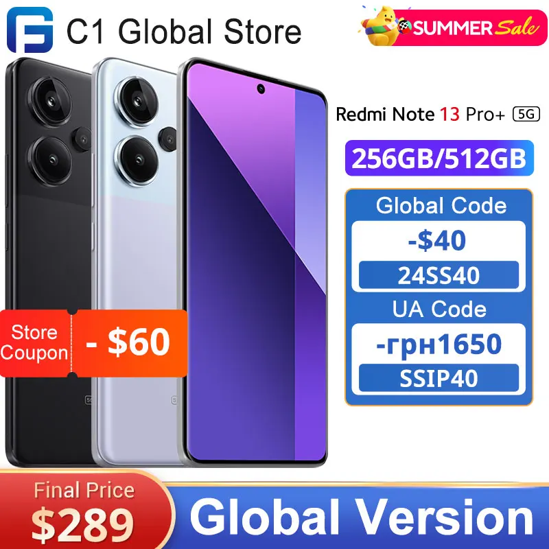 

Глобальная версия Xiaomi Redmi Note 13 Pro Plus 5G 200MP OIS Camera 120Hz 1,5 K изогнутый дисплей MediaTek Dimensity 7200-Ultra IP68