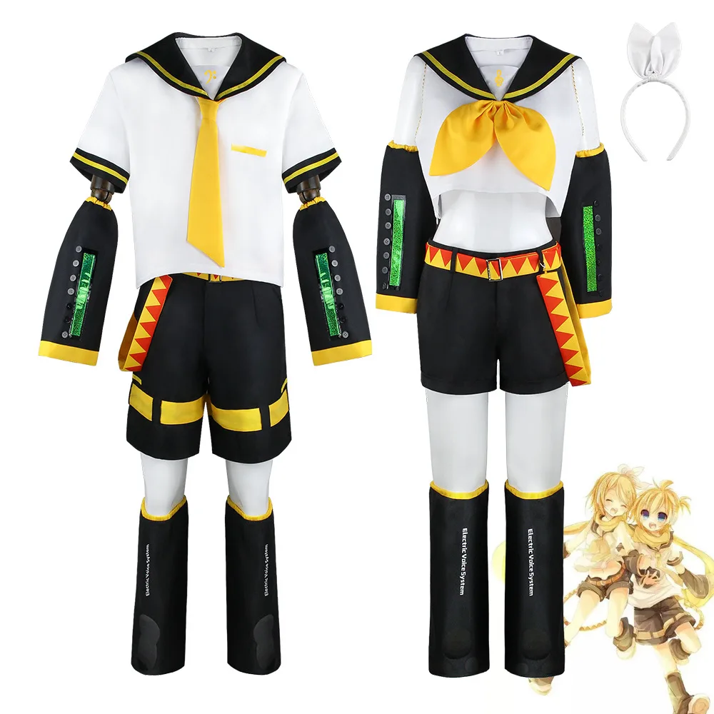 

Anime Vocaloid Kagamine Rin Kagamine len Miku Brother Sister Cosplay Costume Game Uniform Suit Top Pants Halloween Party Costume