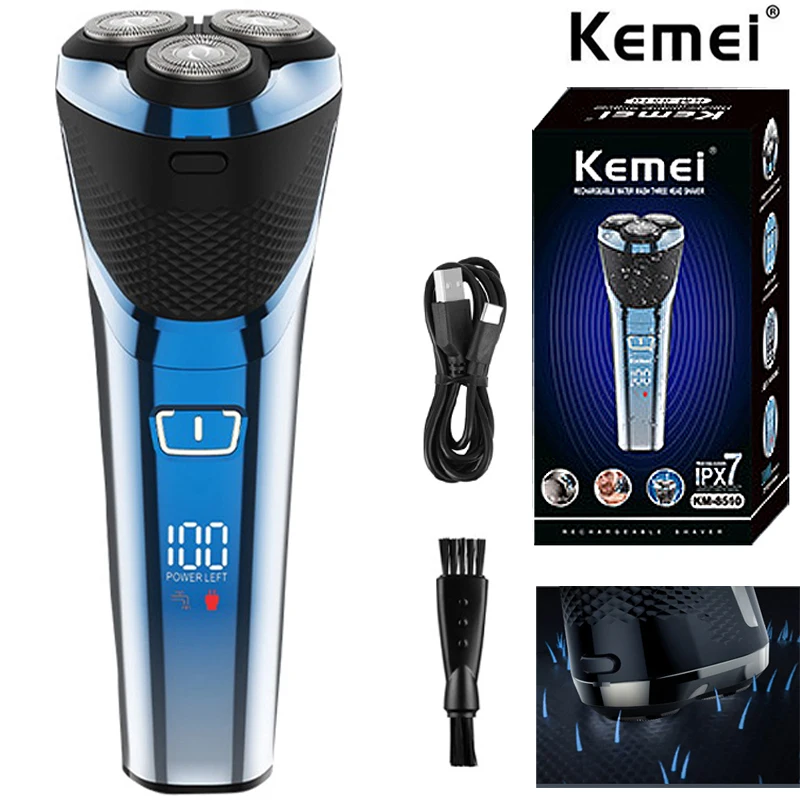 

Триммер для бороды Kemei, бритвенный станок, триммер для мужчин, профессиональная электрическая перезаряжаемая моющаяся машинка для всего тела