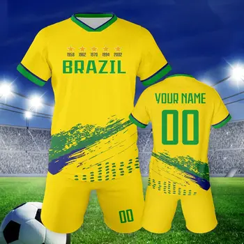 Custom Soccer Jersey Set Brazil Personalized Name Number Football Shirt for School Team Club Kids Youth Practice Soccer Uniform 1