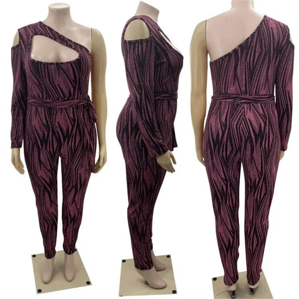 Sexy Jumpsuits Plus Size Women Clothing  Single Long Sleeve Hollow Out  Club Outfits Bodycon Stretch Wholesale Drop Shipping