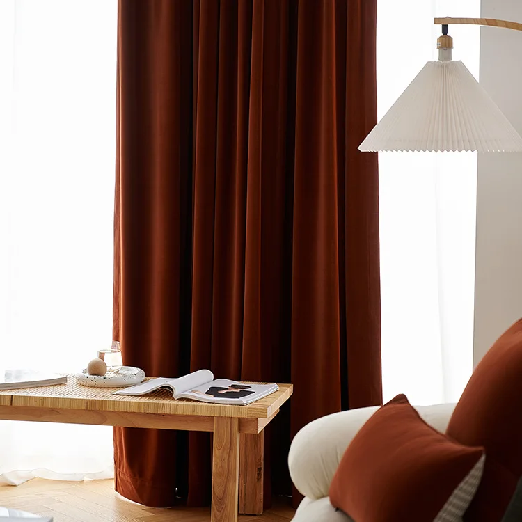 

Retro Australian Wool Velvet Caramel Colored Curtains for Living Room Bedroom Velvet Thickened Blackout Light Luxury Curtains