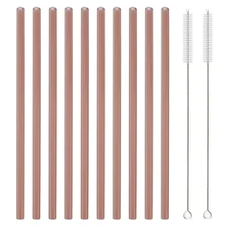 Set of 10 Reusable Glass Straws with Cleaning Brush - 8 Long (Red Brown)