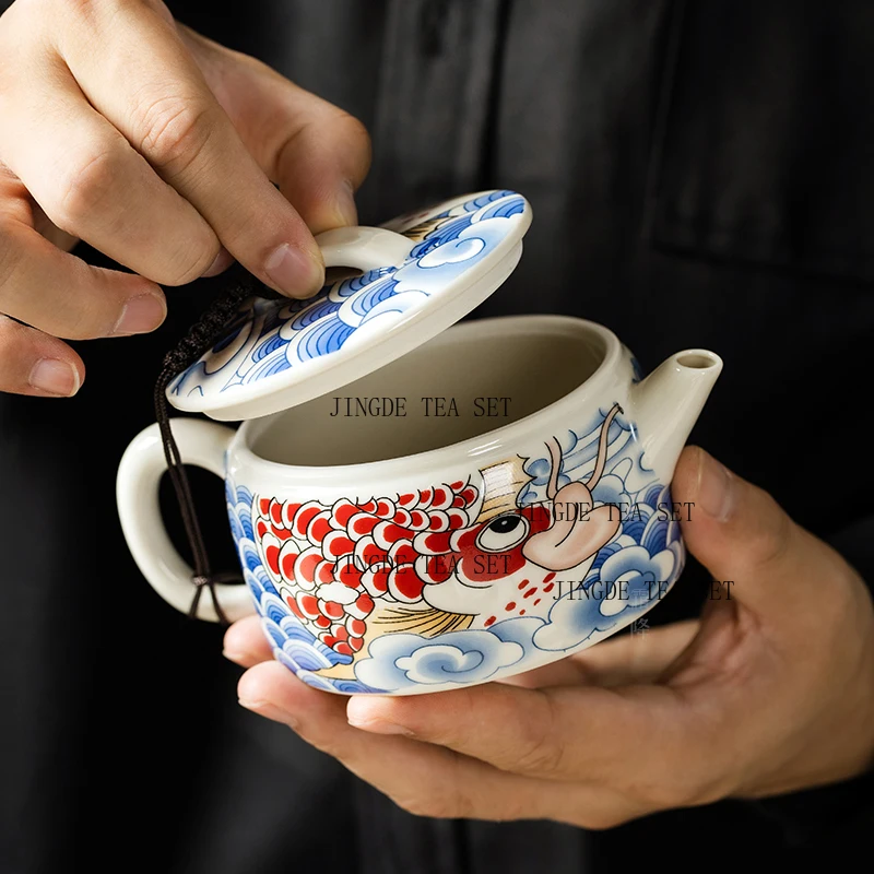 Household Ceramic Fish Play Hanwa Teapot Chinese Style Tea Pot Single Pot Puer Tea Kung Fu Tea Set