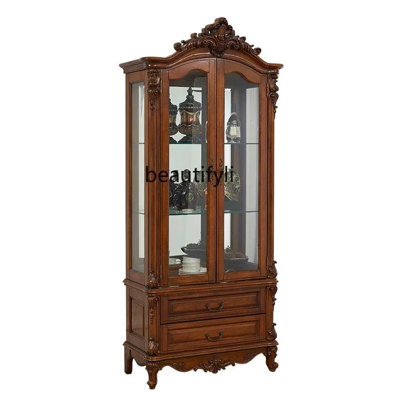 

Customized American Wine Cabinet Sideboard Cabinet Integrated Hallway Glass Double Door High-End Solid Wood Curio Cabinet