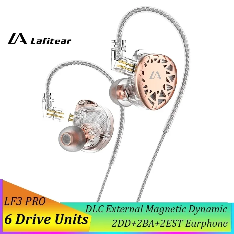 Lafitear 하이브리드 드라이버 이어폰, 밸런스드 아마추어, 정전기 하이파이 헤드폰, 고해상도 모니터 IEM, 2DD, 2BA, 2EST, 2 핀 케이블 포함