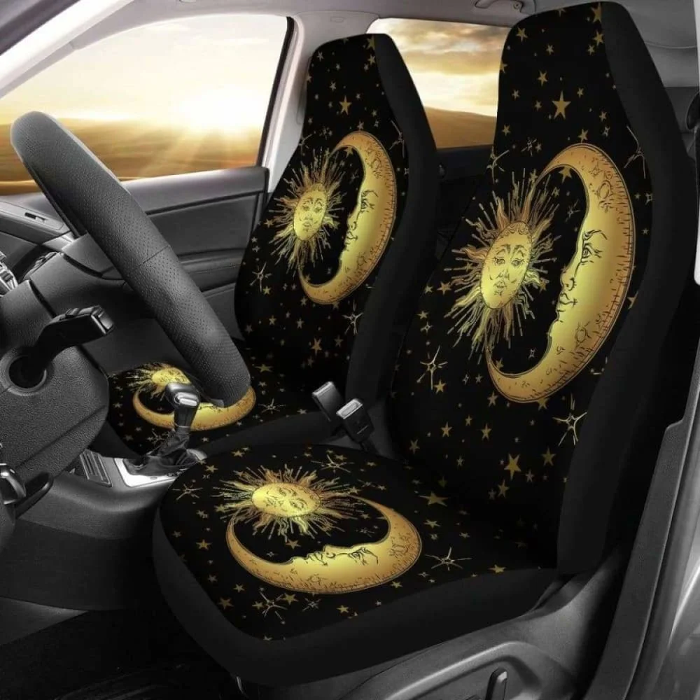 

Gold Sun Moon Car Seat Cover Pack of 2 Universal Front Seat Protective Cover
