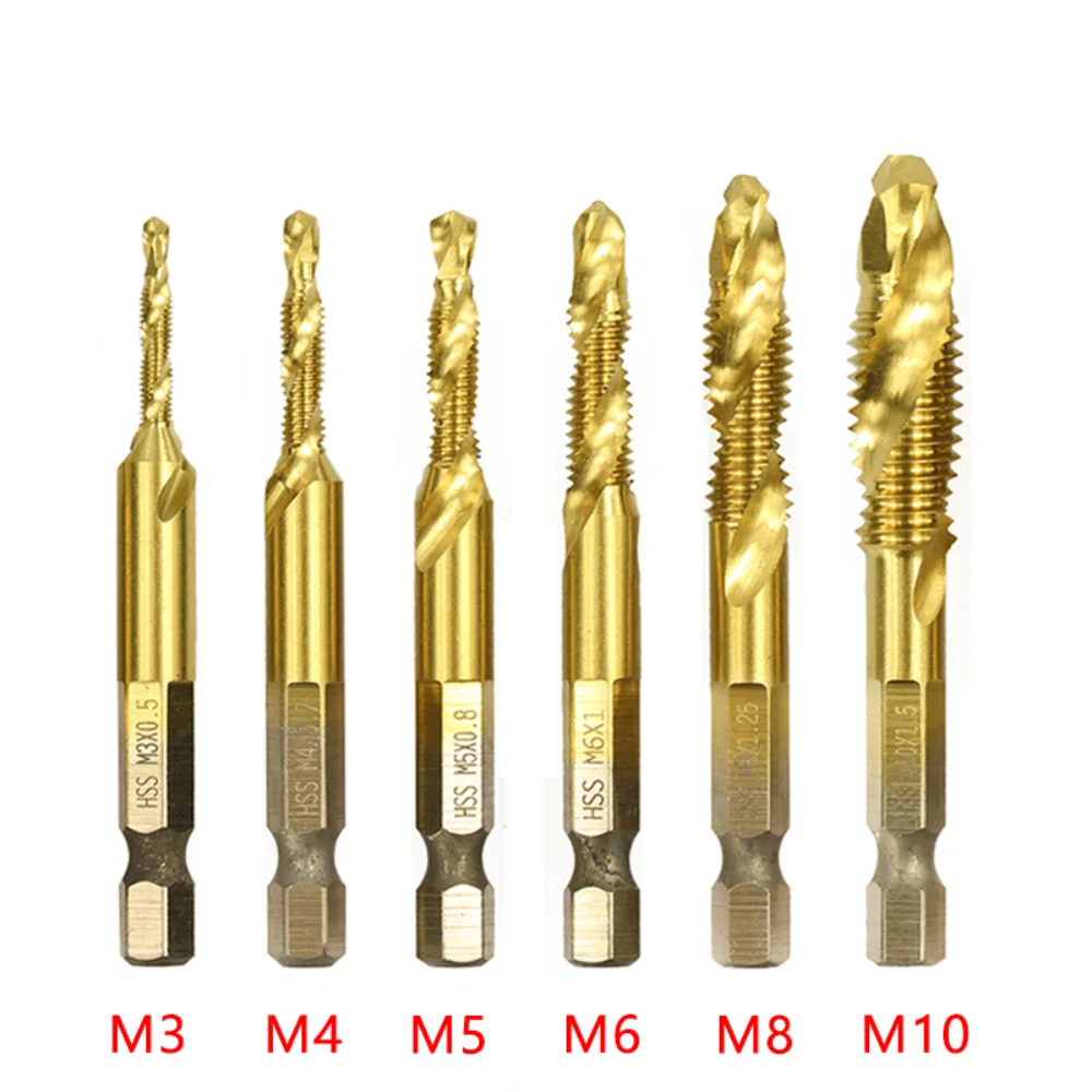 Description Picture 3 of itemTap Drill Bit Set Hex Shank Titanium Plated HSS Screw Thread Bit Screw Machine Compound Tap Hand Tools M3 M4 M5 M6 M8 M10