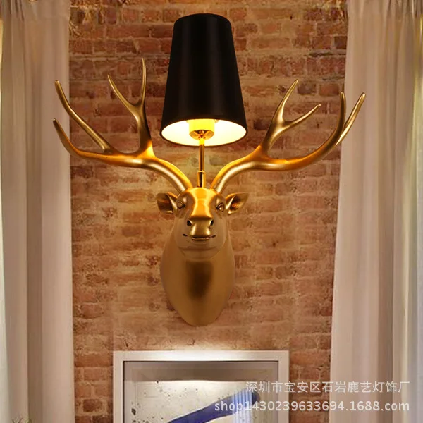 

Creative and personalized art resin deer head wall lamp KTV bar hallway living room bedroom bedside lamp deer horn wall lamp