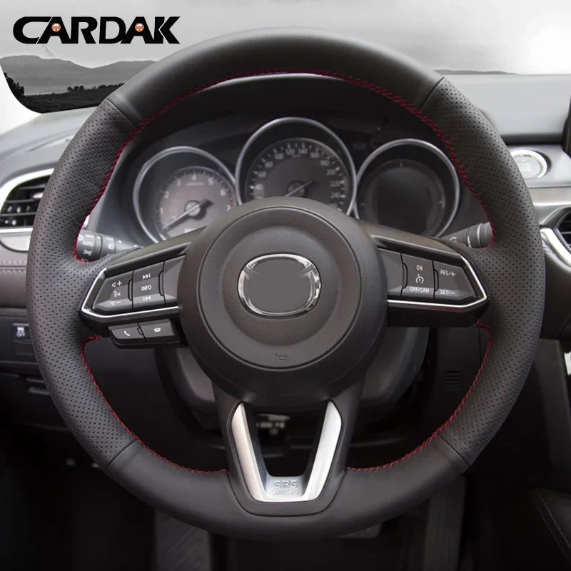 

CARDAK Black Artificial Leather Hand-stitched Car Steering Wheel Cover For Mazda CX-3 CX3 CX-5 CX5 2017 2018 Car Steering covers
