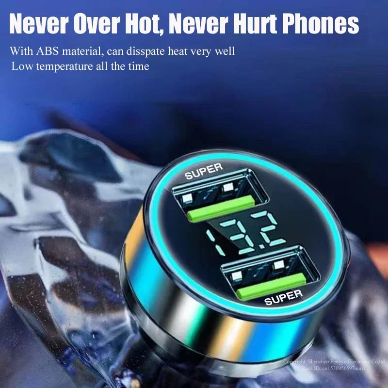 240W Dual USB Car Charger Super Fast Charging Digital Display Quick Car Charger Adapter For iPhone 15 16 Samsung Xiaomi Huawei