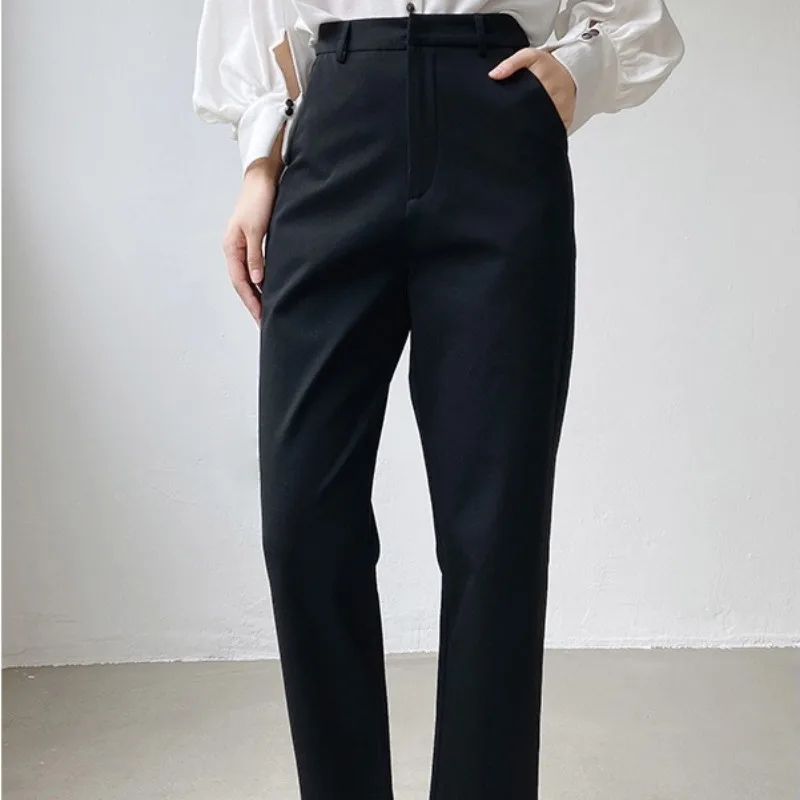 

Black Suit Pants For Women Korean Version Spring And Summer Loose Straight Tube Nine Part Slim-Fit Pants Professional Fashion Hi