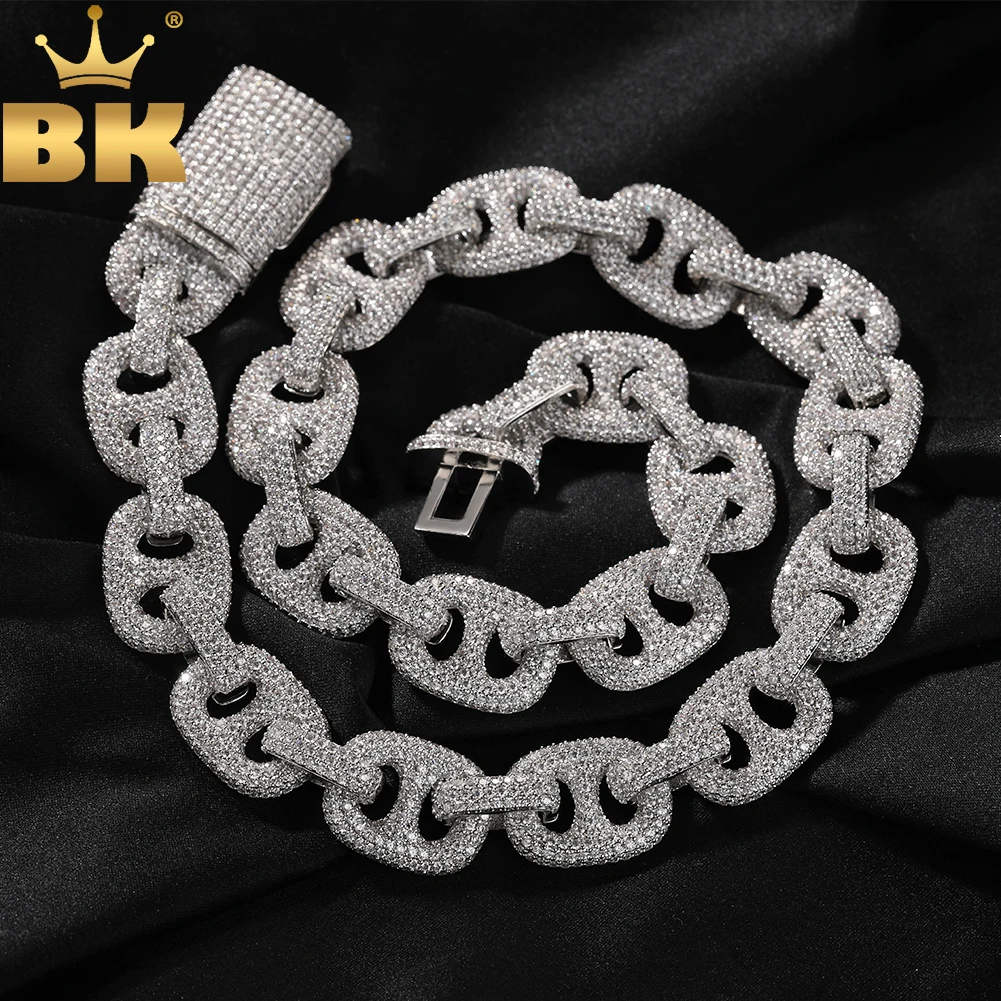 

TBTK 15mm Heavy Coffee Bean Link Chain Necklace 5A Cubic Zirconia Charm Choker HipHop Fashion Jewelry For Party Gift