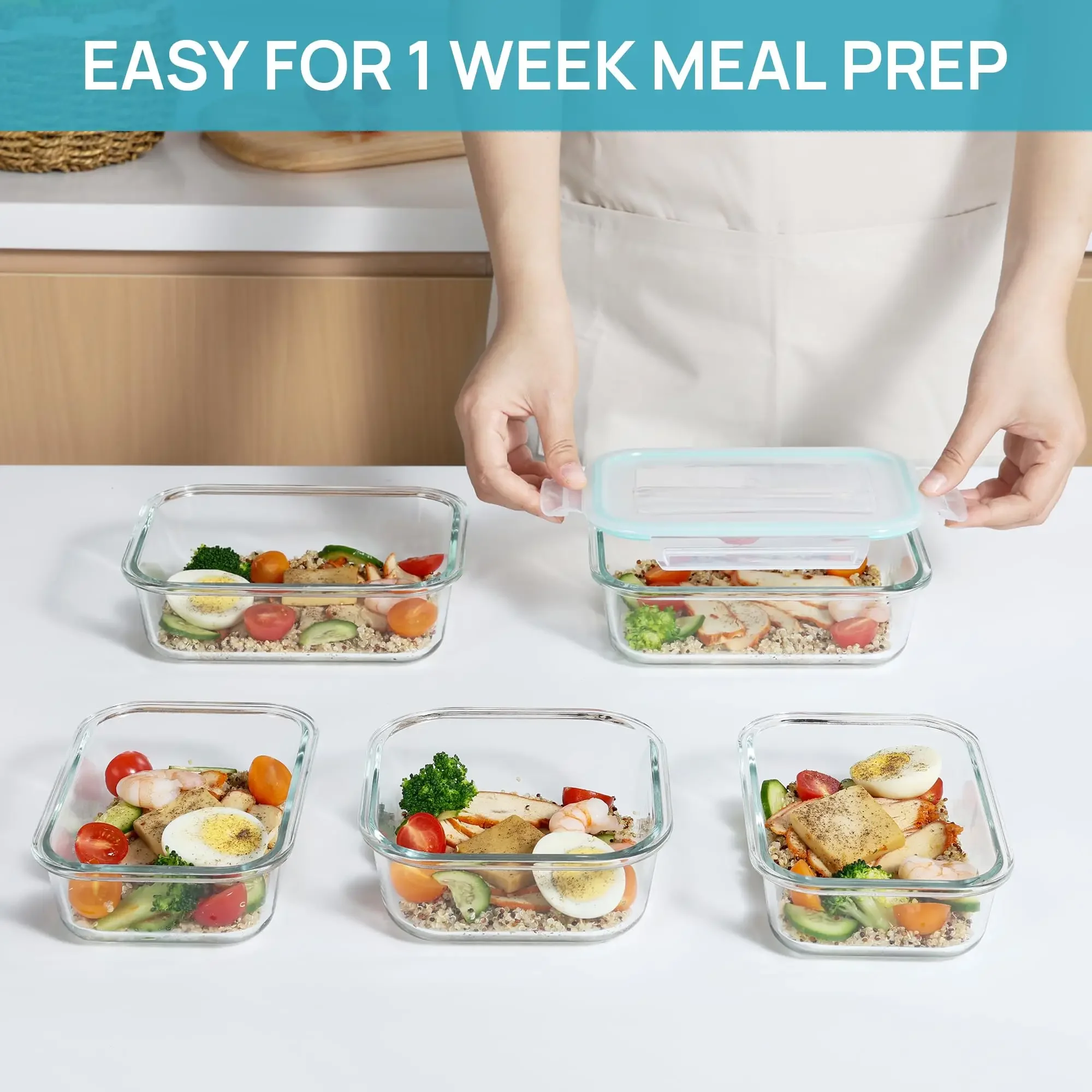 Premium Glass Food Storage Containers - Airtight Bento Box for Meal Prep, Microwave, Oven, Freezer, and Dishwasher Safe, BPA-Free