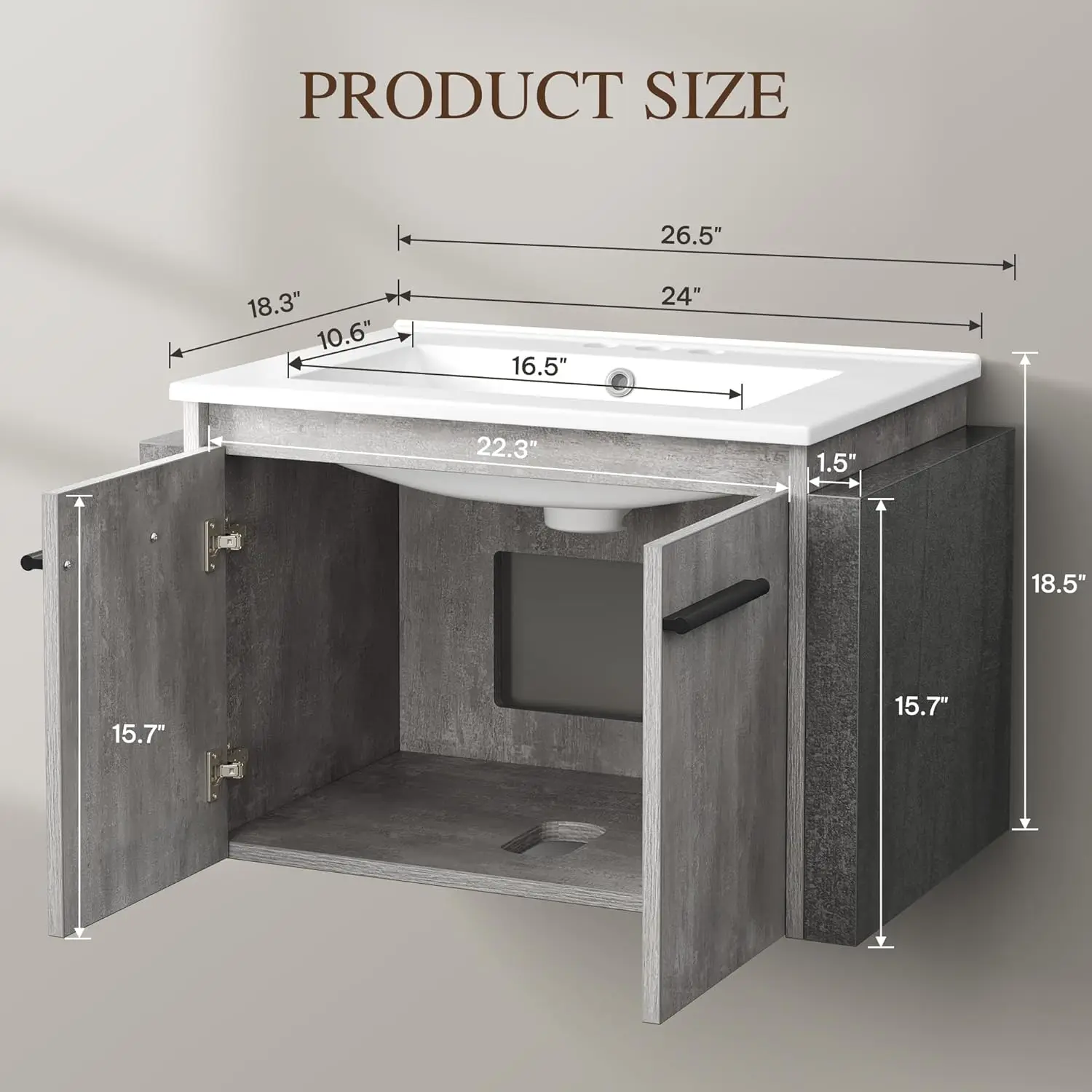 new 24 Inch Floating Vanity Bathroom Sink Combo, Grey Wall Mounted Modern Vanity, Bathroom Cabinet Vanity with Soft-Closing 2