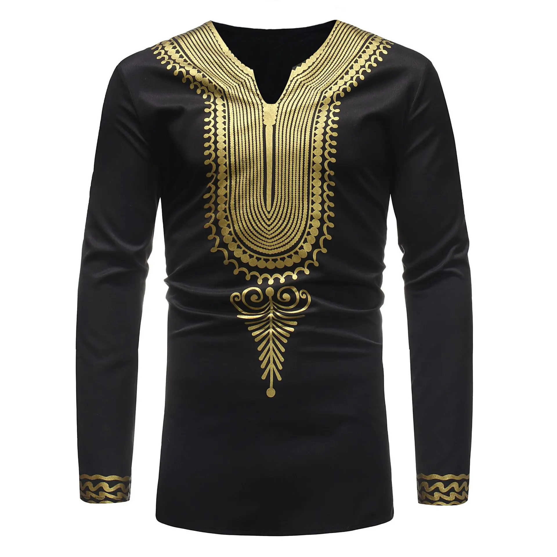 

African Clothing Arab Men's Long-sleeved Shirt Irregular Printing Dashiki Fashion Tops Mens Muslim Traditional T-shirt Male Fall