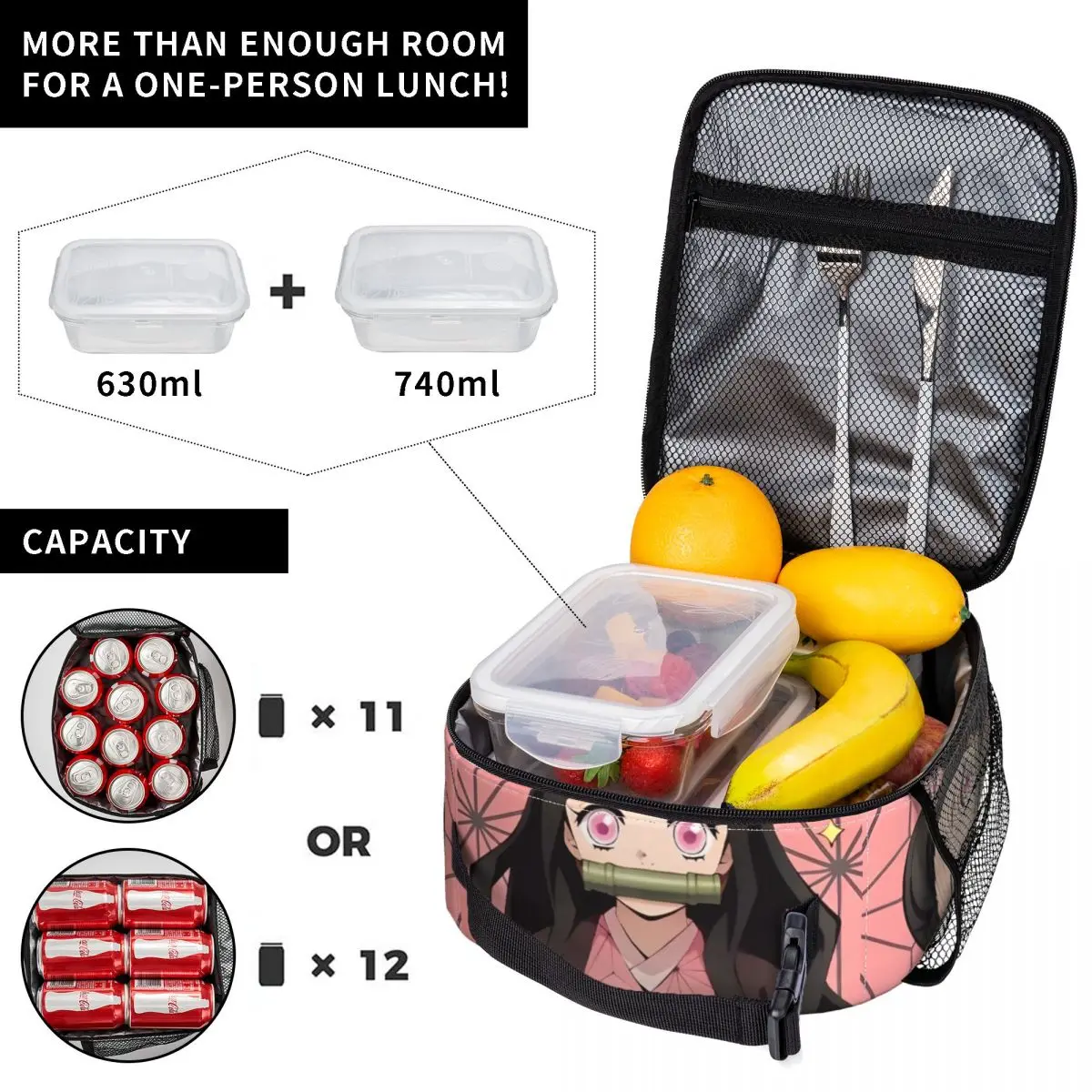 Demoned Slayered Insulated Lunch Bags Cooler Bag Reusable Kamado Nezuko High Capacity Tote Lunch Box Men Women Office Outdoor 5