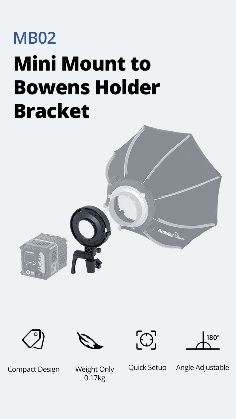 MB01 MB02 Mini Mount to Bowens Mount Adapter Quick Set-up for YONGNUO YN150 IFOO