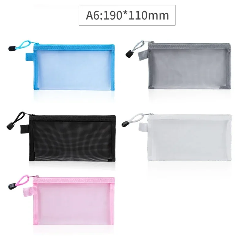 A4/A5/A6 Mesh Zipper Pouch Clear Document Bag Book File Folders Stationery Pencil Case Storage Bags 1Pcs