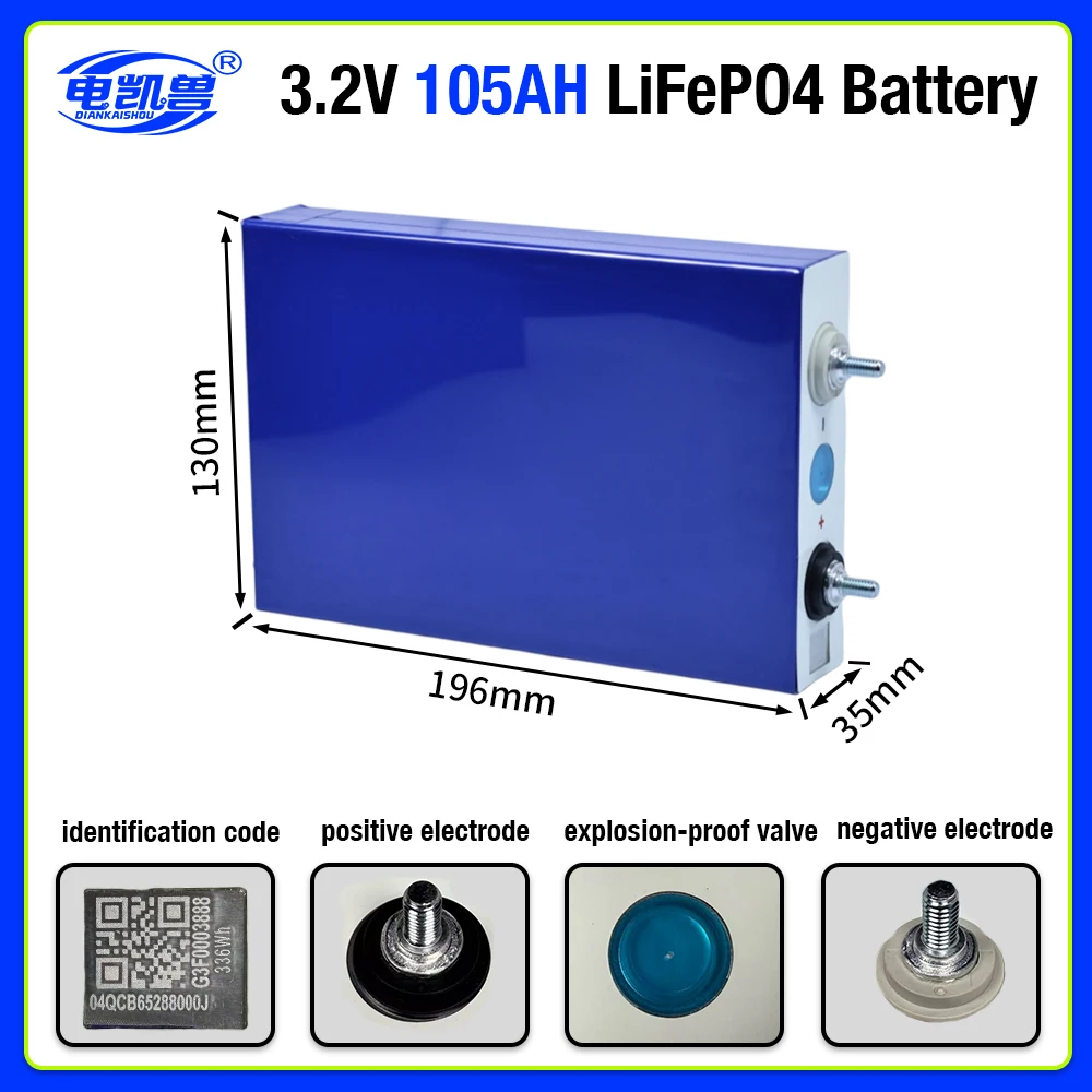 Nuovissima Batteria LiFePO4 Grado A 6000+ Cicli 105AH 3.2V 336Wh Cella Ricaricabile Fai-da-te per Batterie Energetiche Domestiche 12V 24V 48V - Image 2