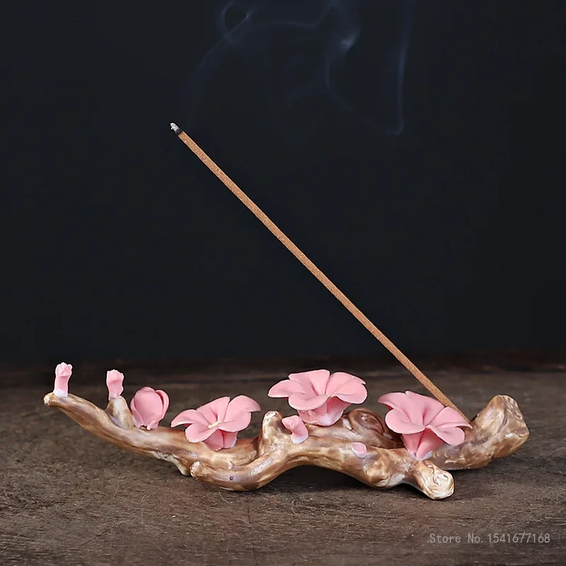 Creative Handmade Flower Kneading Incense Burner, Ceramic Plum Blossom Thread, Indoor Zen Incense Stove Holder, 1Pc