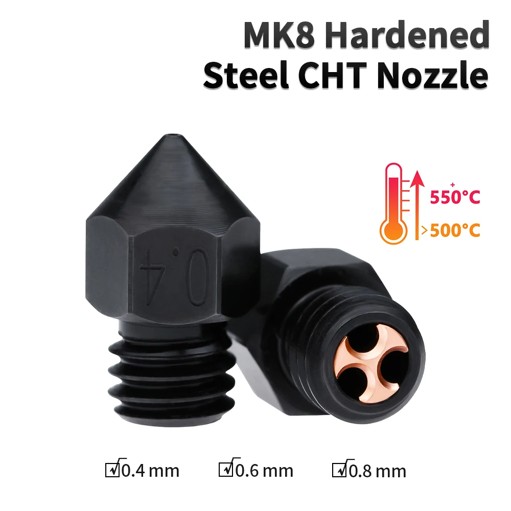 High Flow MK8 Clone CHT Hardened Steel Nozzle for Ender 3 / V2 Ender 5 CR10 0.4mm - 0.8mm Three Eyes Nozzles Fit 1.75mm Filament