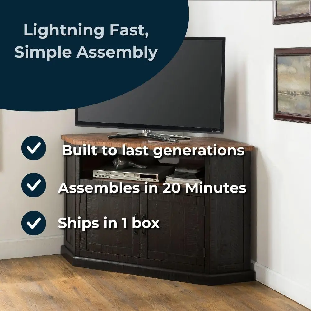 Rustic Corner TV Stand, Antique Black and Honey Tobacco 6