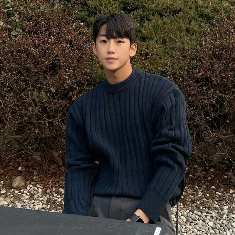 

Winter Korean Simple Mature Men Sweater Fashion Y2K Street Personality Loose Warm Long Sleeve Harajuku Round Neck Hoodie
