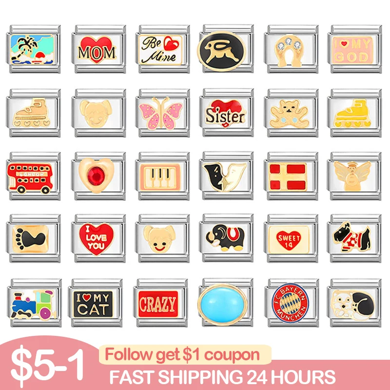 

Retro Module Bracelet Accessories Piano Butterfly Charm Italian Link Fit 9mm Stainless Steel Bracelet DIY Jewelry For Party