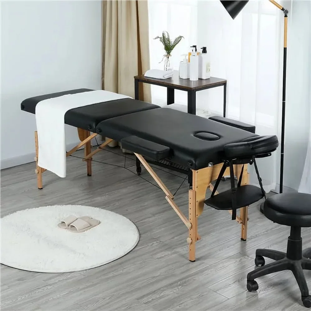 84H Wooden Portable 2-Section Massage Table Folding Massage Stretcher for Beauty Salon Black Bed Foldable Furniture Savannah gratis tattoo camilla de silla masajeadora para masaje beauty furniture cama plegable folding salon chair table massage bed