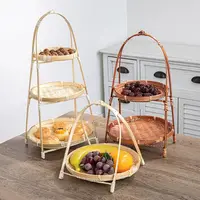 Multi-function Handwoven Fruit Basket Food Basket Decorative Standing Tray Bamboo Serving Tray Bamboo Storage Basket for Kitchen 2