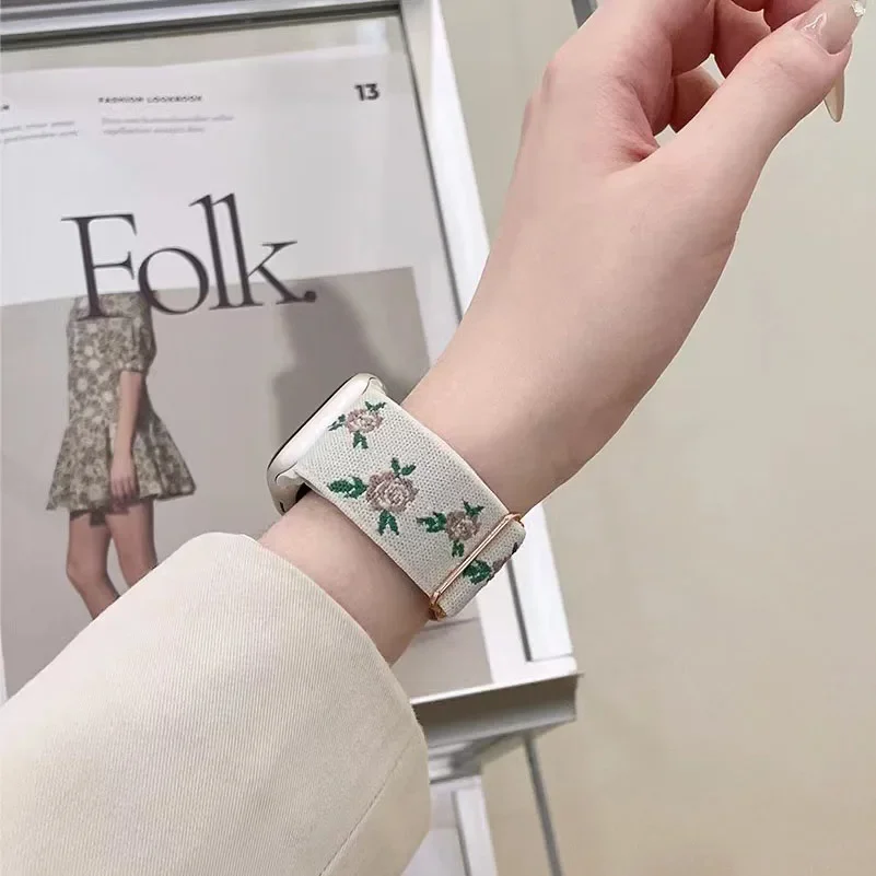 Apple Watch 밴드 용 나일론 자수 스트랩 45 44 40 49mm 41 42 38mm iWatch 시리즈 용 Correa 팔찌 9 7 8 3 6 Se Ultra2 Belt