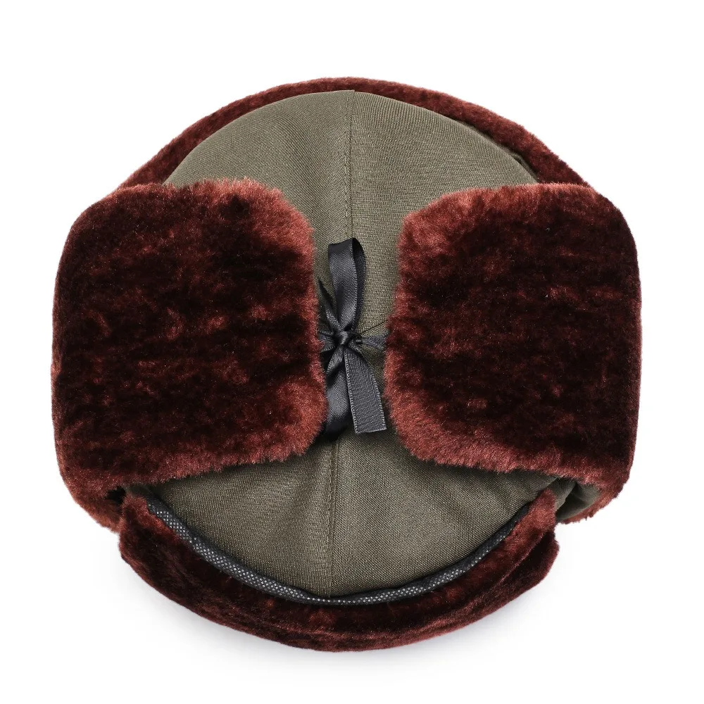 Russian Hat Fur Winter Ushanka Russian Hat Removable Trooper Hat Trapper Hunter Headwear with Ear Flaps Aviator